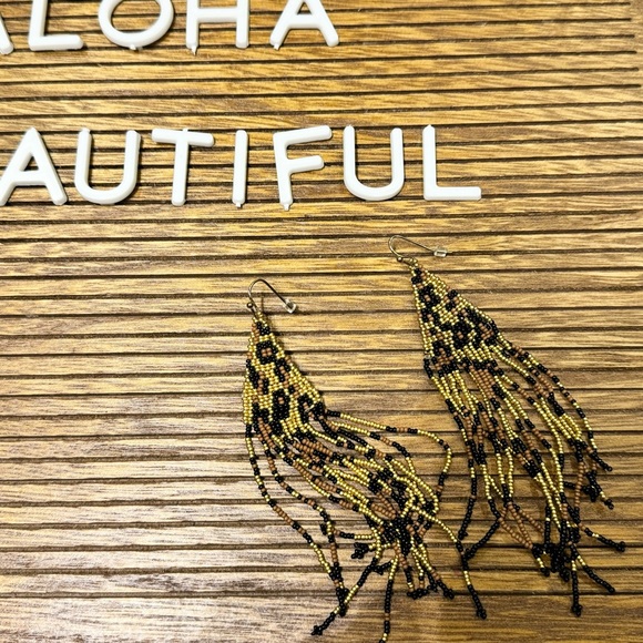 Beaded Animal Print Dangle Earrings - Picture 2 of 5